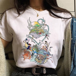 Studio Ghibli Spirited Away Hayao Miyazaki Kawaii Harajuku พิมพ์เสื้อยืดผู้หญิง Aesthetic TShirt สีขาวเสื้อ Anime หญิง T