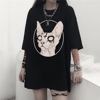 เสื้อยืด พิมพ์ลายกราฟฟิค Death Metal Sphynx Catshirt Witchy Gothicshirt Steampunk สไตล์ฮิปฮอป