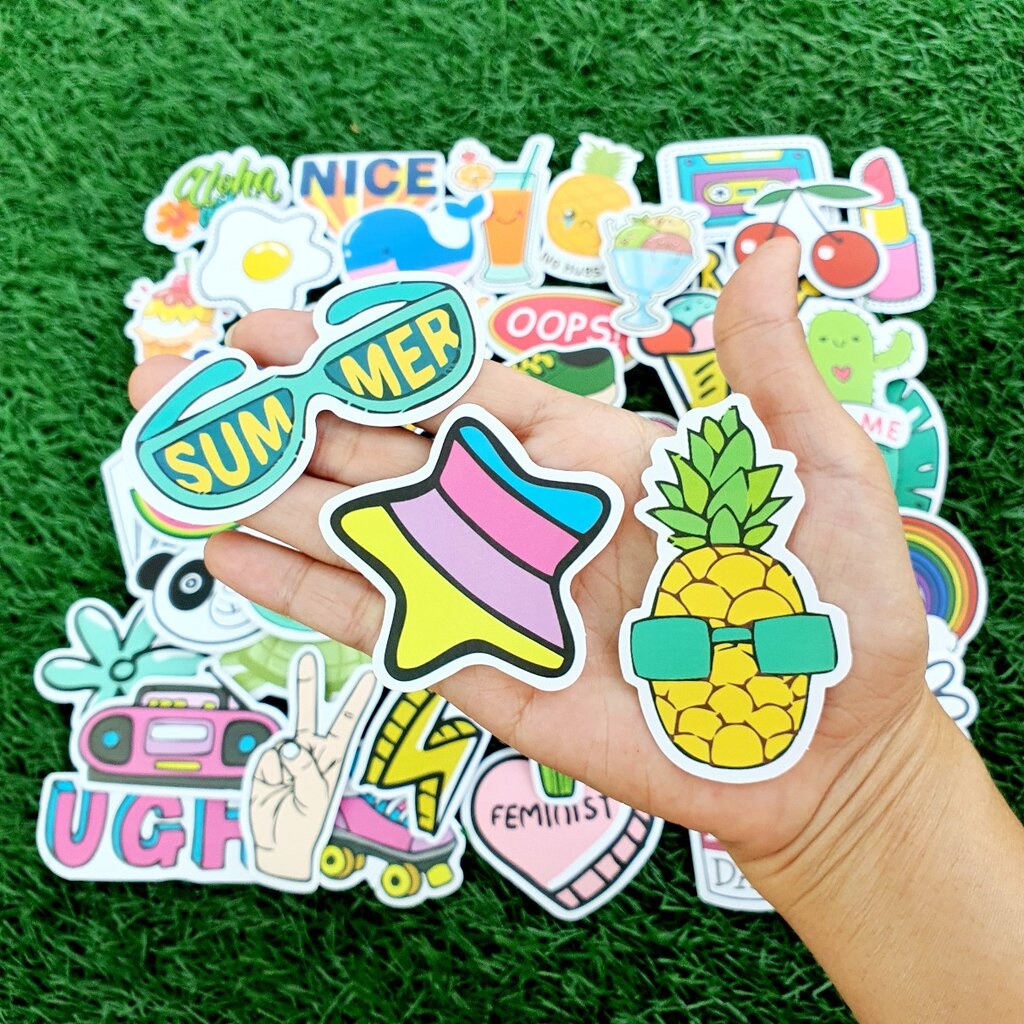 สติ๊กเกอร์ Summer ทะเล ดาว รุ้ง ดอกไม้ ไอติม สีสันสดใส ติดแน่น กันน้ำ (50 ชิ้น) cute sticker