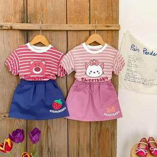 ชุดเสื้อแขนสั้น กระโปรง น้องหมี น้องแมว สุดน่ารัก