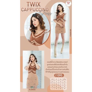 Twix Cappuccino Dress : Dressสั้นแขนพอง สีน้ำตาล