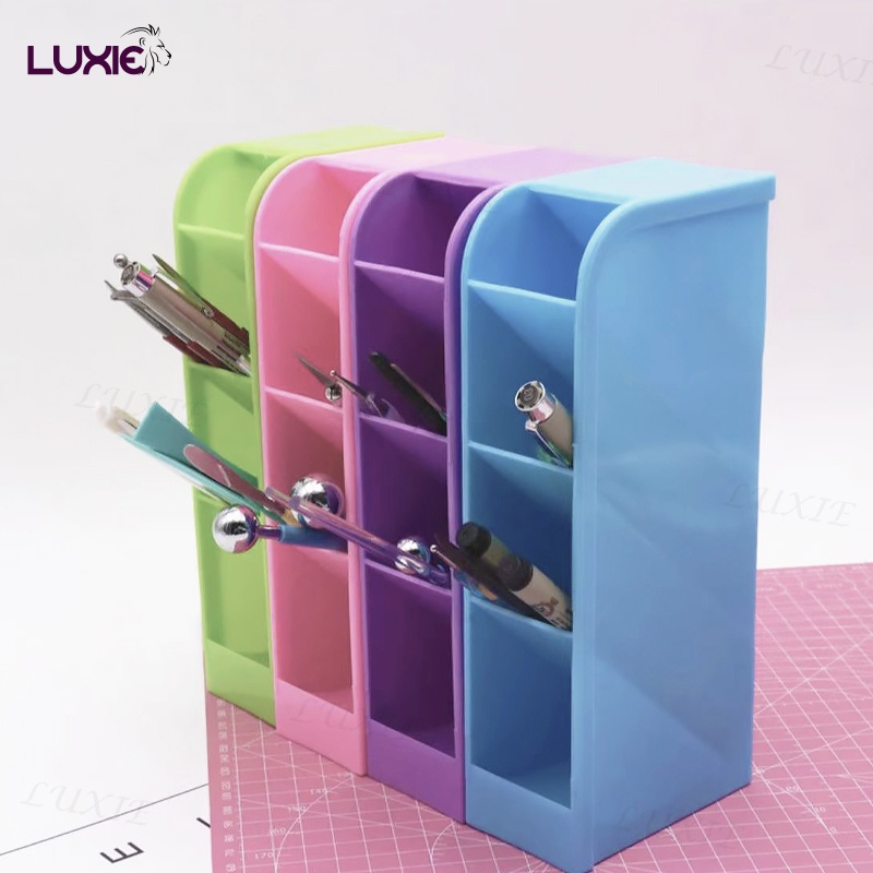 LUXIE H8812 กล่องใส่ปากกา เก็บของ 4ช่อง กล่องจัดเก็บเครื่องเขียน กล่องเก็บแปรงแต่งหน้า กล่องใส่ของอเนกประสงค์