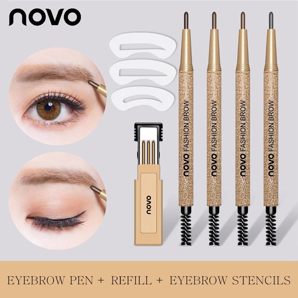ดินสอเขียนคิ้ว NOVO แบบหมุน ( แปรงปัดคิ้ว+ไส้ดินสอ 3 แท่ง + บล็อกคิ้ว 3 แบบ)
