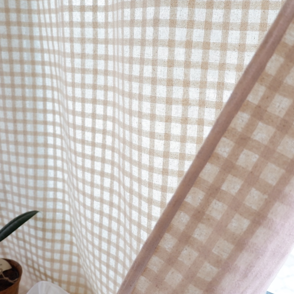 แนะนำ ผ้าม่าน ผ้าม่านผ้าฝ้ายตารางสีเบจ มินิมอลสไตล์ ราคาพิเศษ มีเก็บเงินปลายทาง