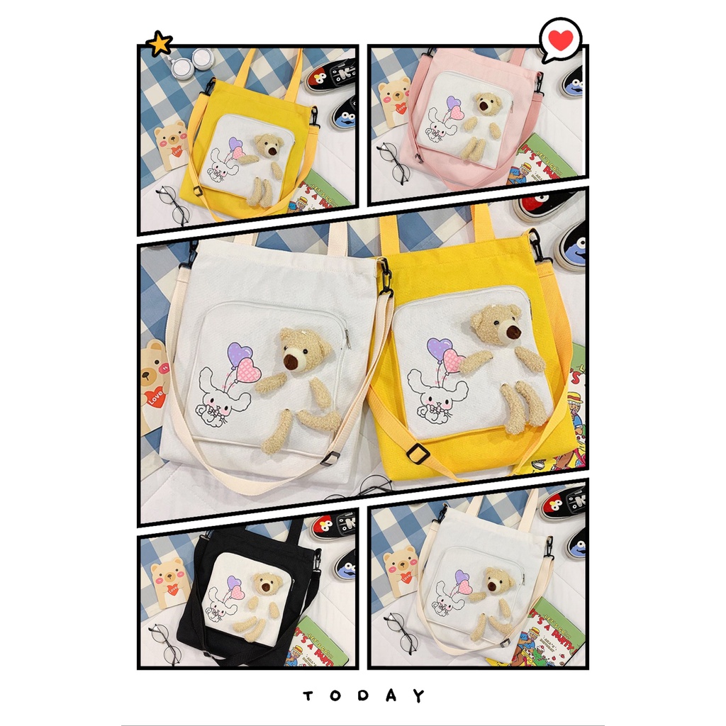 กระเป๋าผ้า หมีแคนวาส เนื้อหนา ใบใหญ่ เกาหแฟชั่น น่ารัก หมี ตุ๊กตา ราคา ถูกที่สุด ดีลบีเคเค แกลเลอรีภาพที่ 6