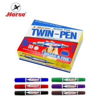 ปากกาเคมี 2 หัว ตราม้า (กล่อง 12 ด้าม)