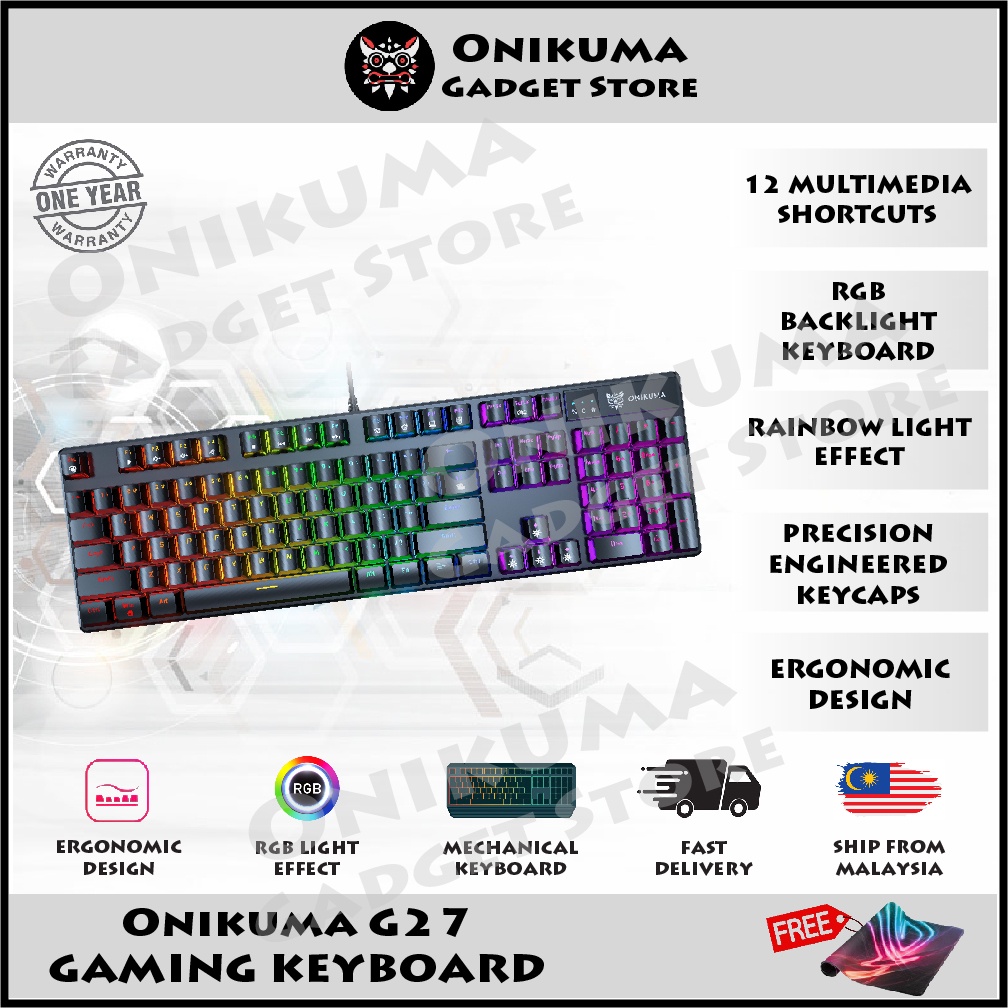 ONIKUMA G27 Chroma RGB Professional Blue Switch คีย์บอร์ดเกมกล 104-Key Full Number Pad คีย์บอร์ดสําห