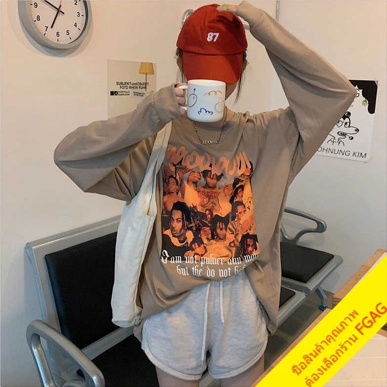 เสื้อยืดแขนยาวผู้หญิงไซส์ใหญ่ oversize เสื้อผ้าแฟชั่นวัยรุ่นน่ารัก  เสื้อโอเวอร์ไซส์เกาหลี สกรีนลายวินเทจ ทรงหลวม xxl thumbnail 5