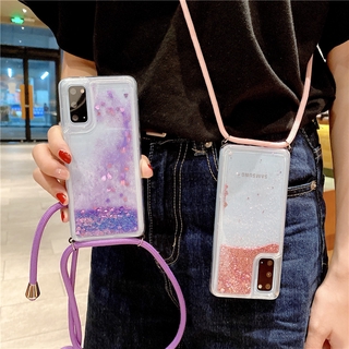 เคสโทรศัพท์ Xiaomi Mi 10 Pro Note 10 Pro 9T Pro 9 Se 9 Soft Case Transparent Cover Quicksand Flow Glitter With Shoulder Strap Lanyard Bling Phone Casing