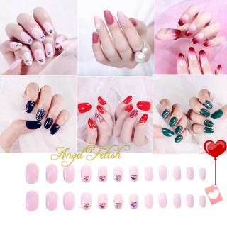 [พร้อมส่ง]  เล็บเจลปลอม เล็บปลอม รุ่นแบบเล็บสั้น จำนวน 1 กล่องมี 24 เล็บ