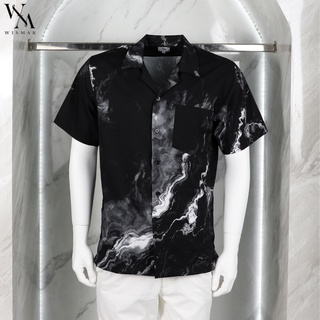 เสื้อเชิ้ตฮาวายแขนสั้นลายหินอ่อน(ไอซแบล็ค): Hawaii Ice Black Marble Shirt(Short-Sleeve)