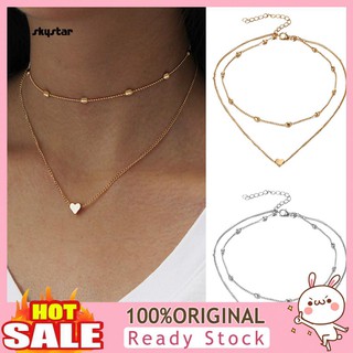 SKY Fashion Multilayer Beads Heart Charm Choker Necklace Chain Women Party Jewelry