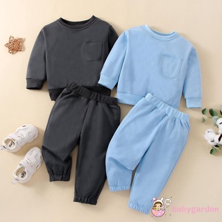 Babygarden-6 เดือน - 4 ปี เด็กทารก ฤดูใบไม้ร่วง เสื้อผ้า สีพื้น แขนยาว เสื้อกันหนาว และกางเกงลําลอง ยืดหยุ่น ชุด