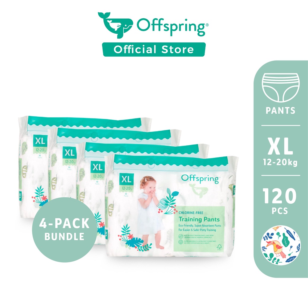Offspring Fashion Pants แบบกางเกง ไซส์ XL 120 ชิ้น (30x4 แพ็ค) ผ้าอ้อมเด็ก แพมเพิส สำหรับ 12-20kg ซึมซับดีเยี่ยม