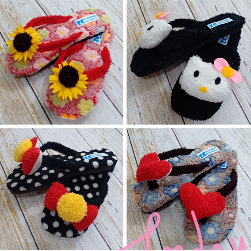 ️ ️ รองเท้าแตะ Furry Selipar berbulu kale ️