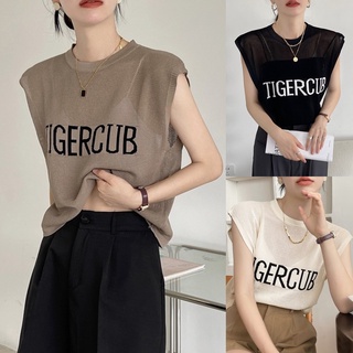 Korean🧧 เสื้อไหมพรมถักแบบบางลาย TIGERCUB คอกลมแขนกุด 3 สี