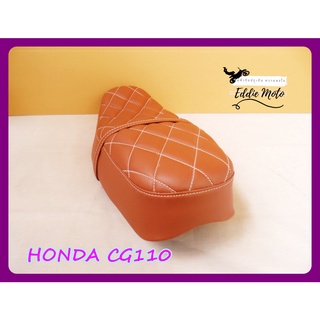 HONDA CG110 DOUBLE SEAT "BROWN" with "WHITE" STITCHING DIAMOND PATTERN  // เบาะรถมอเตอร์ไซค์ สีน้ำตาล ลายข้าวหลามตัด