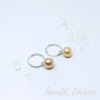 ต่างหูไข่มุกทรงซาลาเปา แบบห่วง (Freshwater Pearl)