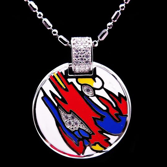 PENDANT ENAMEL WHITE PLATED WHITE GOLD 925 STERLING SILVER PERAK + สร้อยคอ
