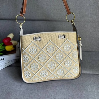 TORY BURCH T Monogram Straw Bell Bag