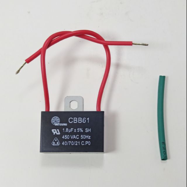 คาปาซิเตอร์พัดลม1.8uf 450v  capพัดลม  cพัดลม  แถมท่อหด4ซม. capacitor  capa  คาปาซิเตอร์พัดลม  ซี