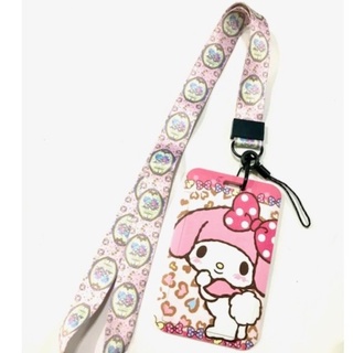 MY MELODY สายคล้องคอ สายคล้องบัตร ซองใส่บัตร ที่ใส่บัตร พร้อมสายคล้องคอ (2cm) ลาย pink big 1  มายเมโลดี้ ชมพู  MANOPNEST