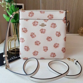 🎀 ส่งฟรี กระเป๋าสะพาย สีขาว ลายดอกกุหลาบ งานSHOP #F32454 COACH Rose-Print Medium  Crossbody.