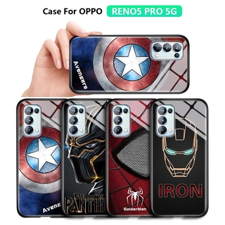 For OPPO Reno 5 Pro 5G Reno 5 5G Reno 4 Pro Reno 4 4G Reno 3 Pro 5G เคสโทรศัพท์ Marvel เคสโทรศัพท์กระจกเทมเปอร์ฝาหลัง Cover