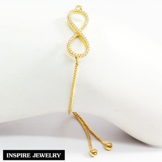 Inspire Jewelry (NN) ,สร้อยข้อมืออินฟีนิตี้ Infinity ฝังเพชรสวิส หุ้มทองแท้100% 24K สามารถปรับขนาดได้  ร่ำรวย