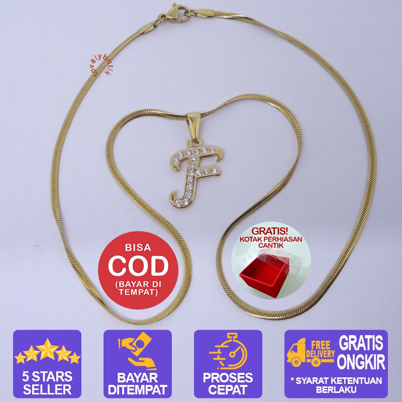 Lovelybutik น้ําผึ้งสแตนเลสสร้อยคอตัวอักษรไทเทเนียมเริ่มต้น F Uk 45 ซม. BONUS JEWELRY BOX