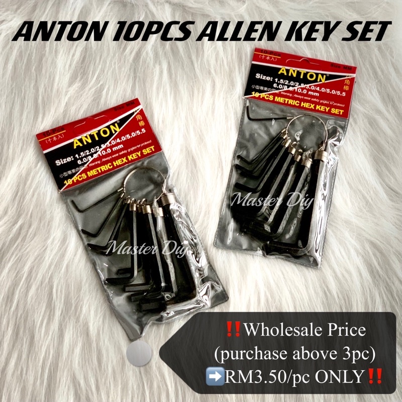 !! ANTON 10PCS HEX ALLEN KEY SET (MM) / พวงกุญแจอัลเลน / MINI HEXAGON ALLEN KEY / HEX KEY