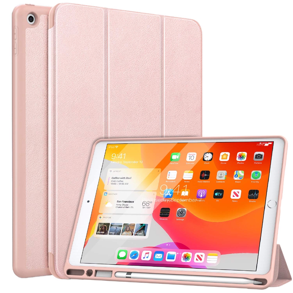 Moko Case Fit 2019 New Ipad 7th Gen 10 2 W Apple Pencil Holder Slim Lightweight Smart Shell Stand Cover Auto Wake Sleep Rose Gold Shopee Thailand