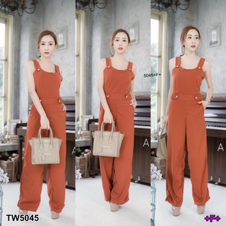 👗Pfashion [ส่งไว!!🚛] P5045 จั้มสูทขายาว กุ้นขอบแต่งกระดุม Long-sleeved jumpsuit with buttoned hem