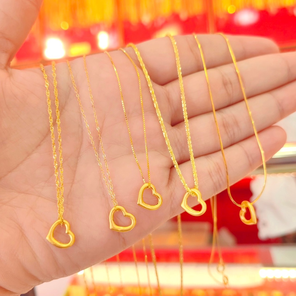 สร้อยคอเงินชุบทอง จี้หัวใจ 3D(Heart 3D)ทองคำ 99.99%  น้ำหนัก 0.1 กรัม ซื้อยกเซตคุ้มกว่าเยอะ​ แบบราคาเหมาๆเลยจ้า