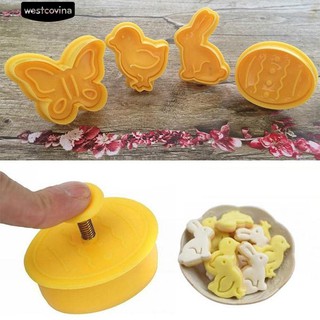 * 4 ชิ้นแม่พิมพ์เค้กสัตว์รูปแบบ DIY Backing Biscuit Fondant Cookie Mould