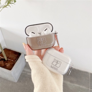 【Case Home】เคสหูฟัง แบบแข็ง ลายหมี และกระต่าย สีโปร่งใส สําหรับ Airpods 1 2 Pro