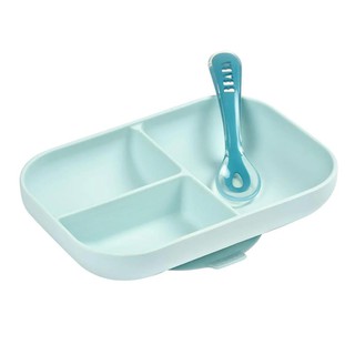 Diet products SILICONE COMPARTMENT PLATE SET BEABA 3-COMPARTMENT BLUE 2PCS/SET Mother and child products Home use ผลิตภั