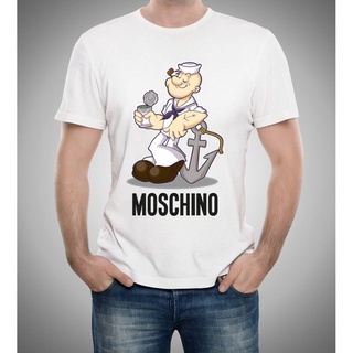 เสื้อยืดขายร้อนเสื้อยืด ผ้าฝ้าย พิมพ์ลายการ์ตูน Moschino Popeye คลาสสิก สีขาว สําหรับผู้ชาย GFDSF61EW22167S-3XL