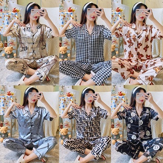 ชุดนอนผ้าซาติน，เนียนนุ่ม，เสื้อ+กางเกง，สไตล์หวานๆ