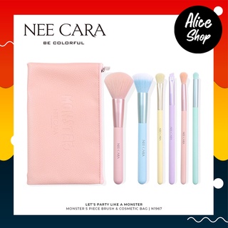 N1967 MONSTER NEECARA 6 PIECS BRUSH SET &amp; COSMETIC BAG นีคาร่า บี คัลเลอร์ฟูล ผลิตภัณฑ์แปรงแต่งหน้า ขนแปรงคุณภาพ