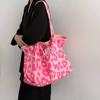 ส่งฟรี!!กระเป๋าผ้า Pink Leopard bag