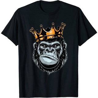 เสื้อยืดผ้าฝ้ายพรีเมี่ยม เสื้อยืด พิมพ์ลาย Gorilla King Alpha Funny Ape Wildlife สําหรับผู้ใหญ่