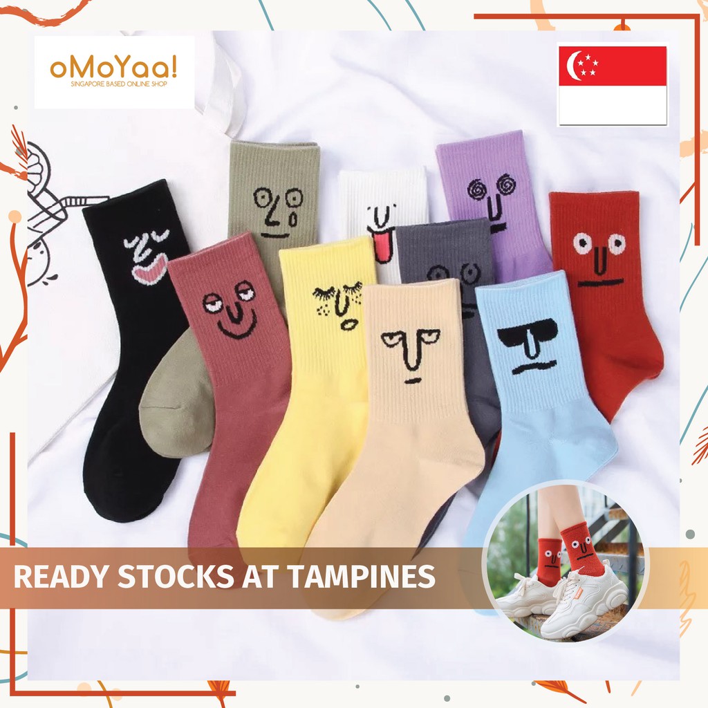 [ [ OMOYAA SG ] ] - CREW SOCKS FUNNY EXPRESSION SOCKS HARAJUKU SOCKS ดีไซน์ถุงเท้าน่ารัก