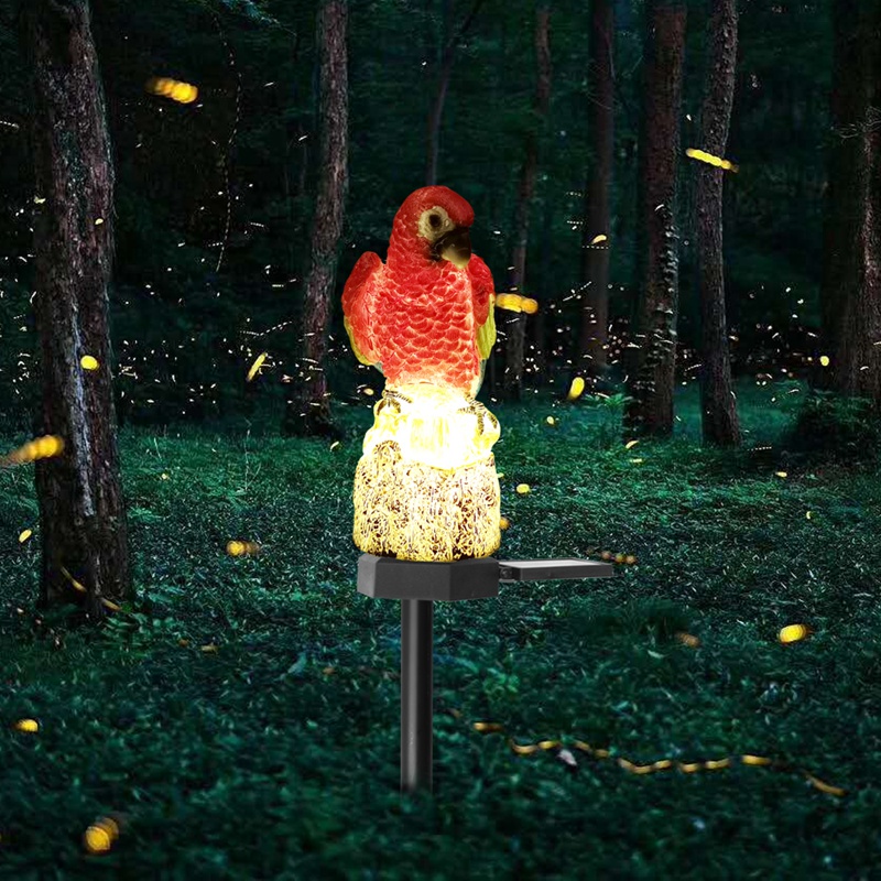 Solar-Powered Parrot Garden Light – Auto-On At Dusk, Twinkling LEDs, Waterproof, Ground Stakes Included, Cute Resin Lantern