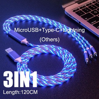 พร้อมส่ง สายชาร์จไฟ LED 3 in 1 USB สำหรับโทรศัพท์มือถือ iPhone Samsung Android