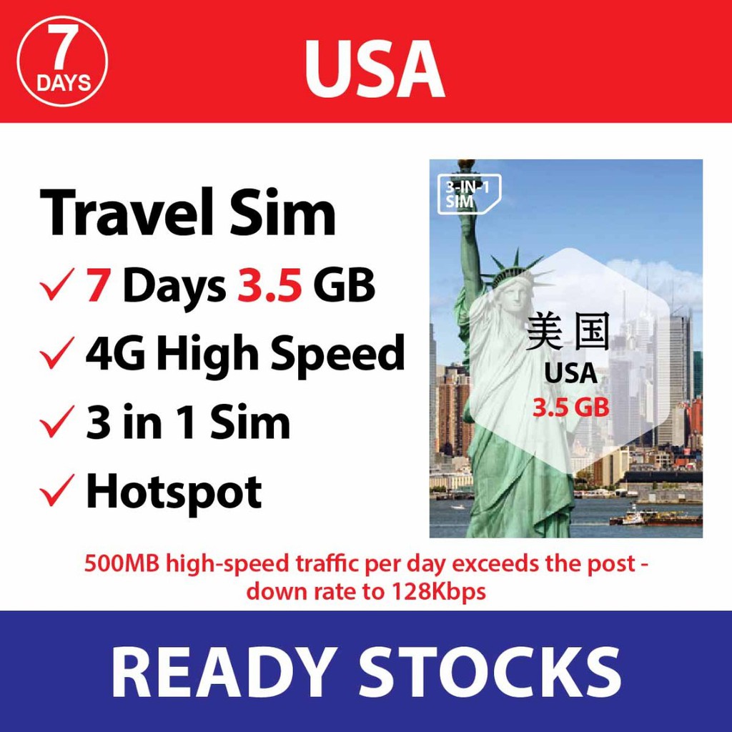 USA7daysheroUSA Travel Prepaid Sim Card 7 วัน 3.5GB