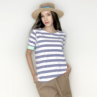 PORTLAND เสื้อยืดแขนสั้น Yarn Dyed ลายริ้ว (สีขาว) / Short Sleeves Striped Yarn Dyed T-Shirt (White)