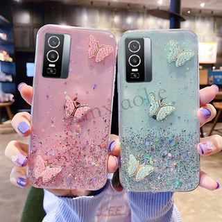 เคสโทรศัพท์มือถือแบบนิ่ม ใส ลายผีเสื้อ กลิตเตอร์ ระยิบระยับ สําหรับ VIVO Y76S Y33S Y21 Y21S Y20 Y20S Y12S Y15A Y15S