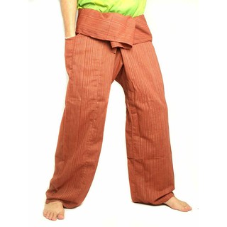 กางเกงเล ผ้าฝ้าย สีส้ม ลายริ้ว UNISEX Fisherman Pants