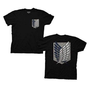 ราคาต่ำสุด!!เสื้อยืดผ้าฝ้ายพิมพ์ลาย Attack on Titan Survey สำหรับผู้ชายสีดำS-3XL